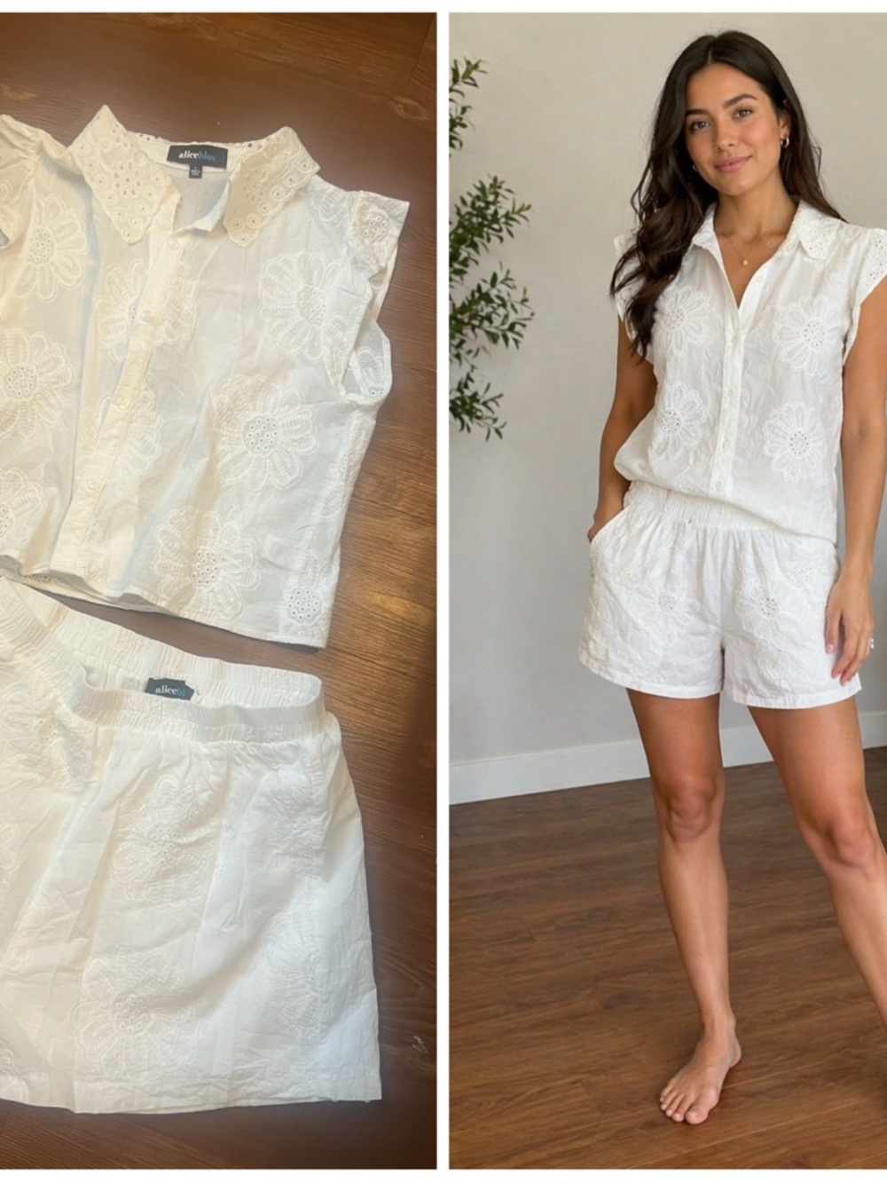 Alice Blue White Eyelet Collared Two-Piece Set